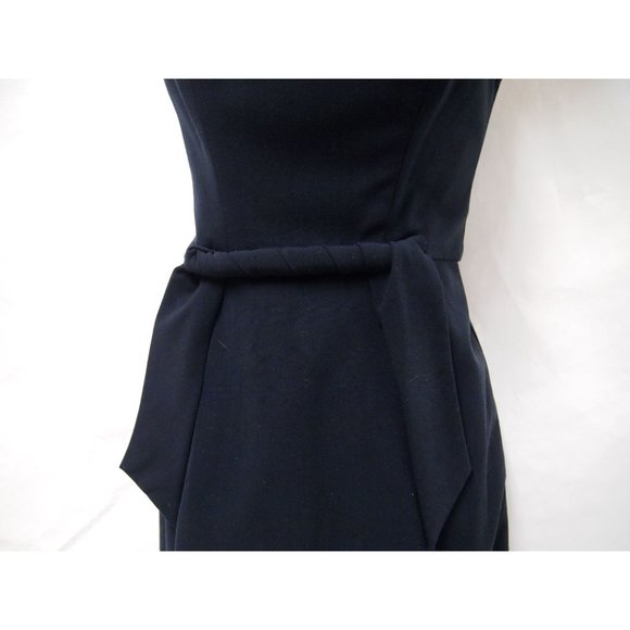 Black Halo Womens Dress 2 Navy Blue Sheath Career Twist Belt Square Neck Pockets - Picture 3 of 7